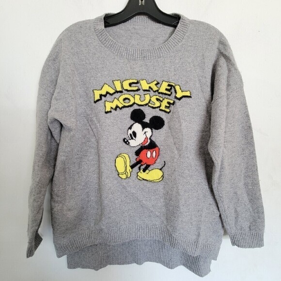 Royal Feng Mickey Mouse Heather Gray Crewneck Long Sleeve Sweater Size Small - Picture 1 of 10